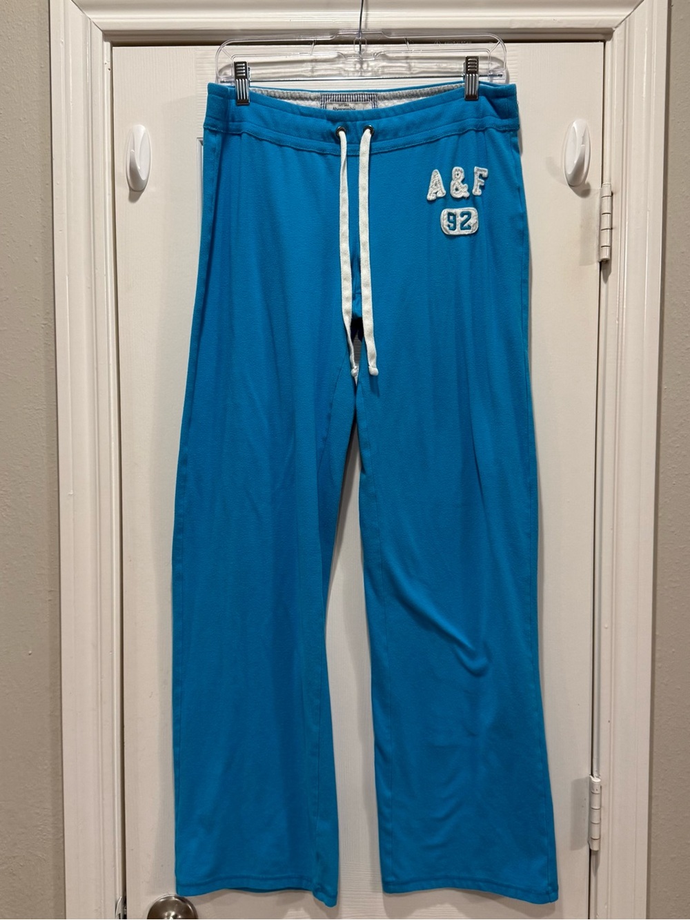 Y2K Abercrombie Fitch Sweatpants Teal Wide Leg Logo 92 VTG Women’s Large Preppy